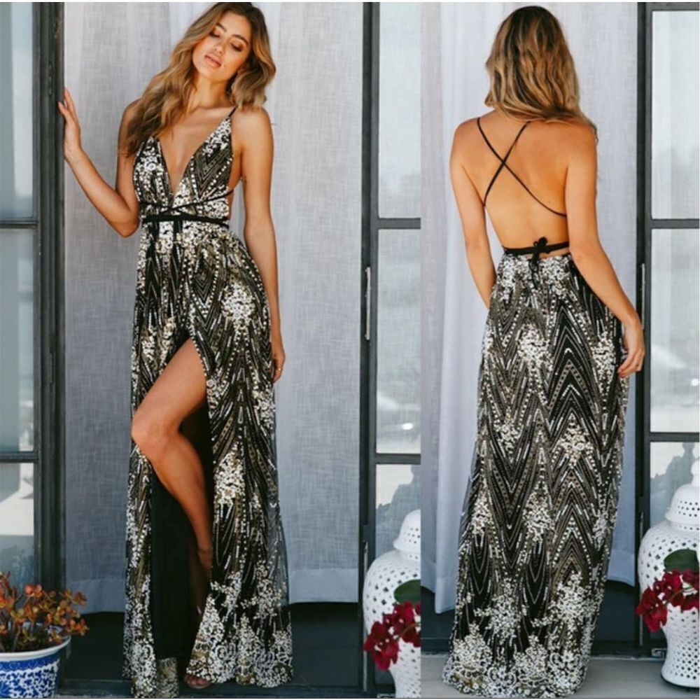 Fashion Nova Always Shining Sequin Maxi Formal Dress Gown Size S